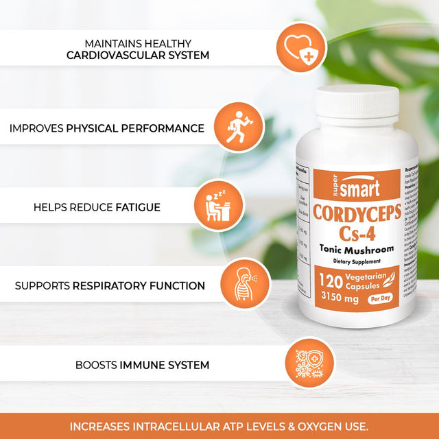 Supersmart - Cordyceps Cs-4 3150 Mg per Day - Tonic Mushroom - ATP Energy Supplement | Non-Gmo & Gluten Free - 120 Vegetarian Capsules