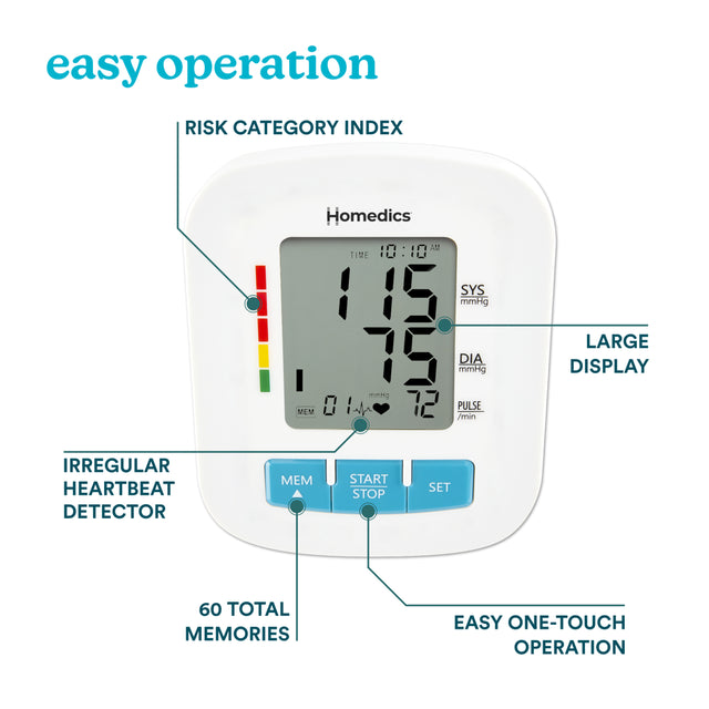 Homedics® Upper Arm 300 Series Blood Pressure Monitor, Easy One-Touch Operation, Irregular Heartbeat Detector, Accurate Results