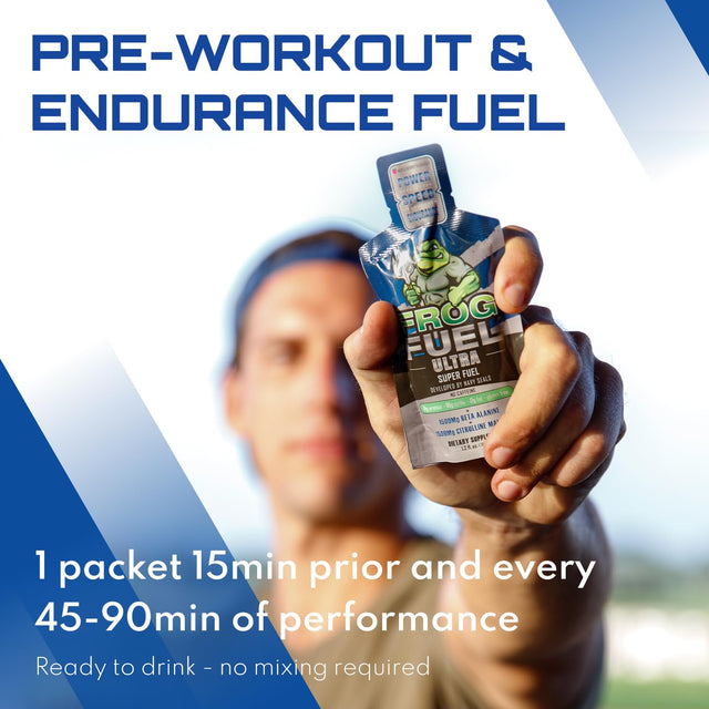 Frog Fuel Ultra Pre Workout Shot with 1500Mg Beta Alanine, Electrolytes 8G Protein Nano-Hydrolyzed Grass Fed Collagen, 10G Carbs, Gluten Free, Fat Free, Berry, 1.2 Oz Packets, 24 Pack