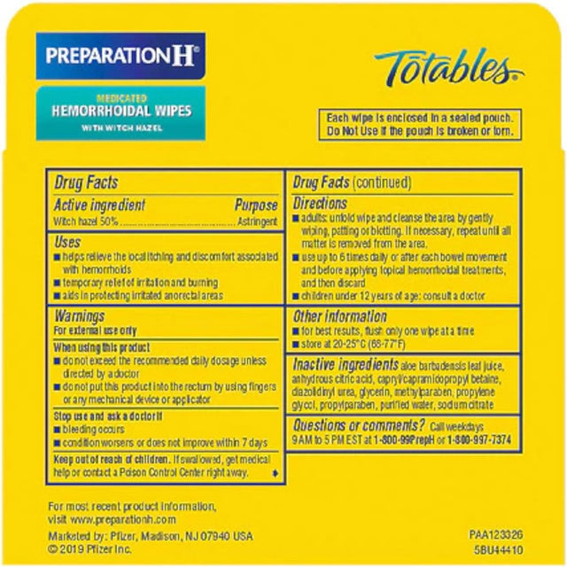 "Totables, Hemorrhoidal Wipes with Witch Hazel 10 Ea(Pack of 2)"