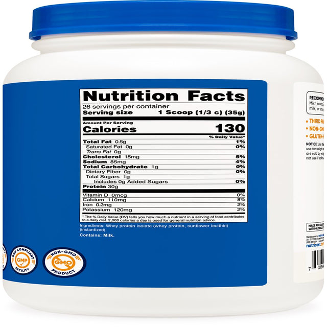 Nutricost Whey Protein Isolate Powder (Unflavored) 2LBS - Non-Gmo & Gluten Free