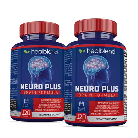 Healblend Neuro plus Brain Booster Supplements - Brain & Focus Formula, Supports Memory, Concentration & Mental Clarity - 120 Capsules 2-Pack