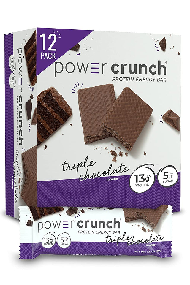 Power Crunch Protein Wafer Bars, High Protein Snacks with Delicious Taste, Triple Chocolate, 1.4 Ounce (12 Count)