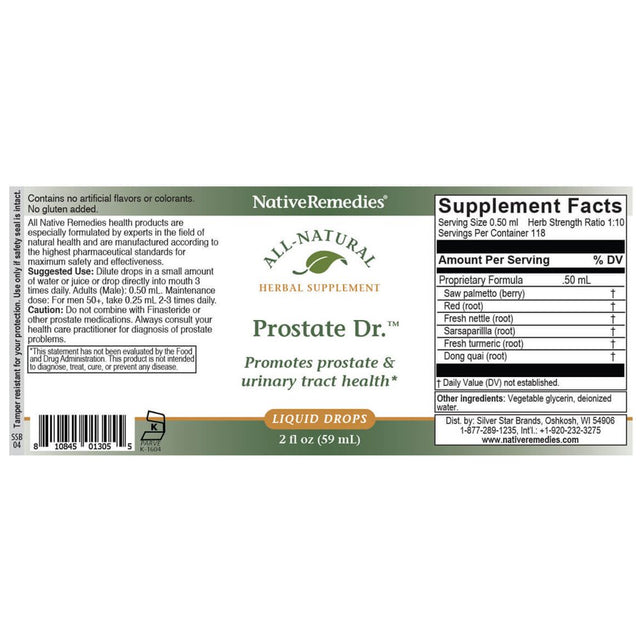 Nativeremedies Prostate Dr. - All Natural Herbal Supplement Supports Prostate Gland Health and Urinary Tract Functioning - 59 Ml