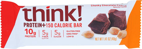 Think!, Protein+ 150 Calorie Bars - Chunky Chocolate Peanut, 10G Protein, 5G Sugar, No Artificial Sweeteners, Gluten Free, GMO Free, 1.4 Ounce Bar