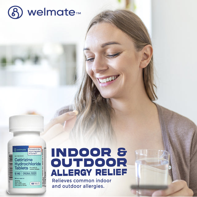 Welmate Allergy Relief | Cetirizine HCL 10 Mg | 100 Count Tablets | 24 Hour