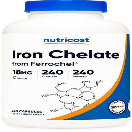 Nutricost Iron Supplement from Ferrochel Ferrous Bisglycinate Chelate, 18Mg, 240 Capsules