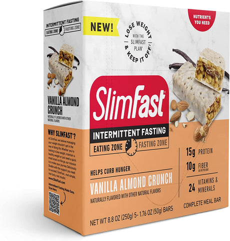 Intermittent Fasting- Complete Meal Protein Bars, Vanilla Almond Crunch, 5 Bars (Pack of 1)