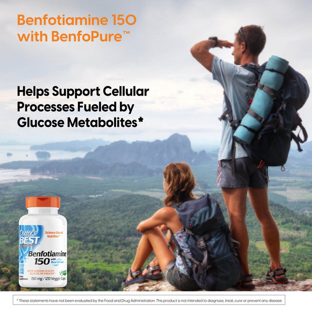 Doctor'S Best Benfotiamine with Benfopure, Non-Gmo, Gluten Free, Vegan, Helps Maintain Blood Sugar Levels, 150 Mg, 120 Veggie Caps