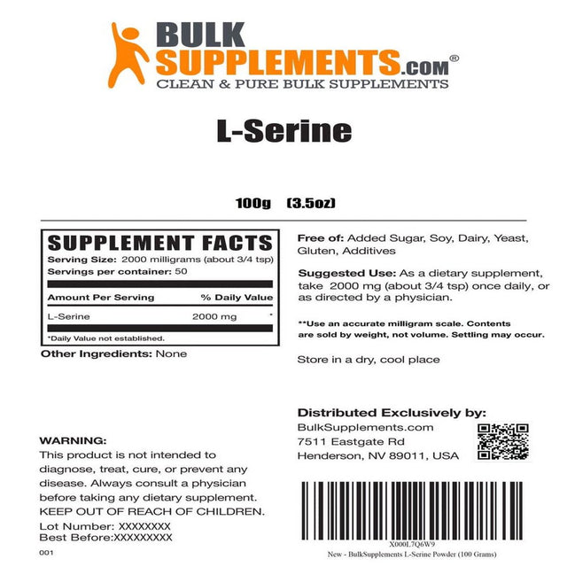 Bulksupplements.Com L-Serine Powder - Brain Booster Supplement - Mental Focus - Brain Support (100 Grams - 3.5 Oz)