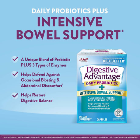 Digestive Advantage IBS Probiotics for Digestive Health & Intensive Bowel Support, Probiotics for Women & Men with Digestive Enzymes, Support for Occasional Bloating & Gut Health, 32Ct Capsules