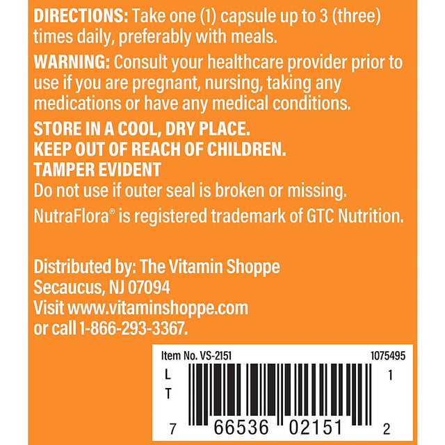 The Vitamin Shoppe Nutra Flora FOS 750MG (Fructo-Oligosaccharides), Prebiotic to Nourish Probiotics in Your Digestive Tract, Supplement for Digestion and Intestinal Health & Colon Care (100 Capsules)