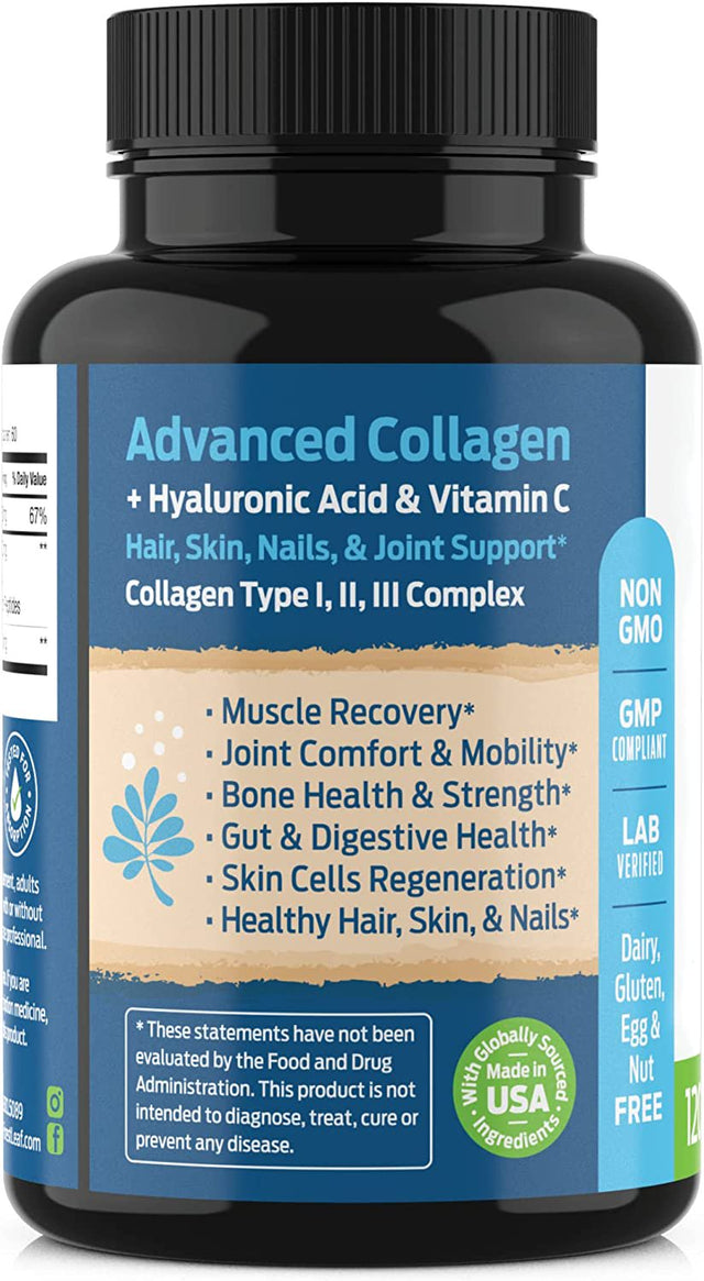 Forest Leaf Collagen Pills Collagen Peptides with Hyaluronic Acid & Vitamin C, 120-Count