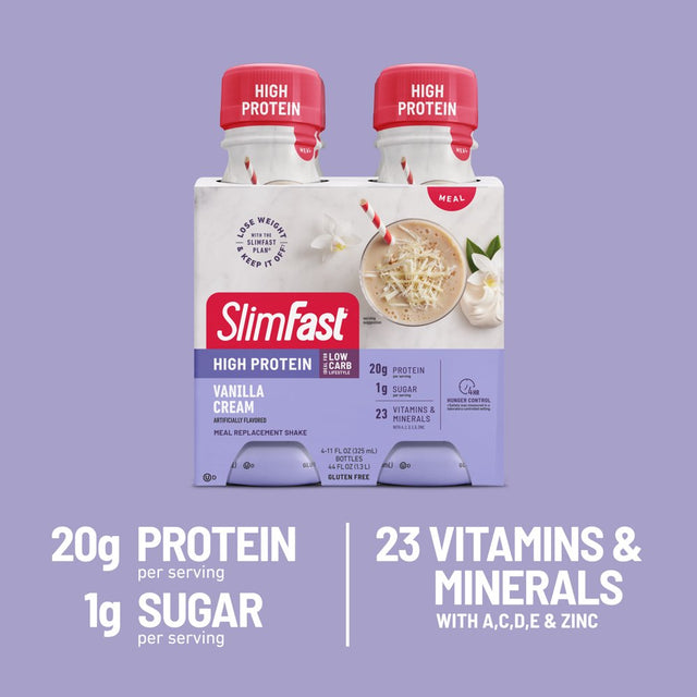 Slimfast High Protein Shake Meal Replacement Shake, Vanilla Cream, 11 Fl Oz Bottle, 8 Pack