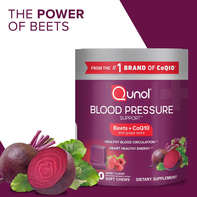 Qunol Blood Pressure Support Soft Chews, 680Mg Beet + Coq10 and Grapeseed, 60 Count