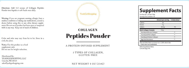 COLLAGEN PEPTIDES POWDER - a Protein Infused Supplement Powder - 8 OZ (234G)