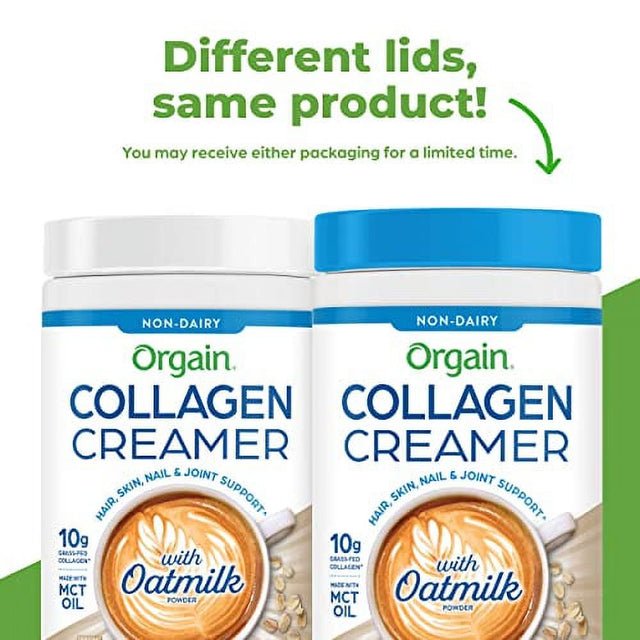 Orgain Collagen Creamer with Organic Oatmilk Powder, Original - 10G of Hydrolyzed Grass-Fed Collagen, 1G of Sugar, Made with MCT, Avocado, and Coconut Oil, No Dairy or Soy, Non-Gmo, 10 Oz