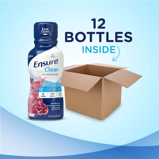 Ensure Liquid Clear Nutrition Drink, 0G Fat, 8G of Protein, Blueberry Pomegranate, 10 Fl Oz (Pack of 12), Bottle, Gluten Free