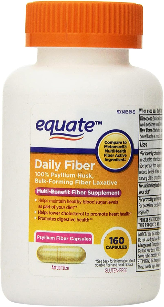 Equate Fiber Therapy, for Regularity Fiber Supplement Capsules, 160-Count Bottle