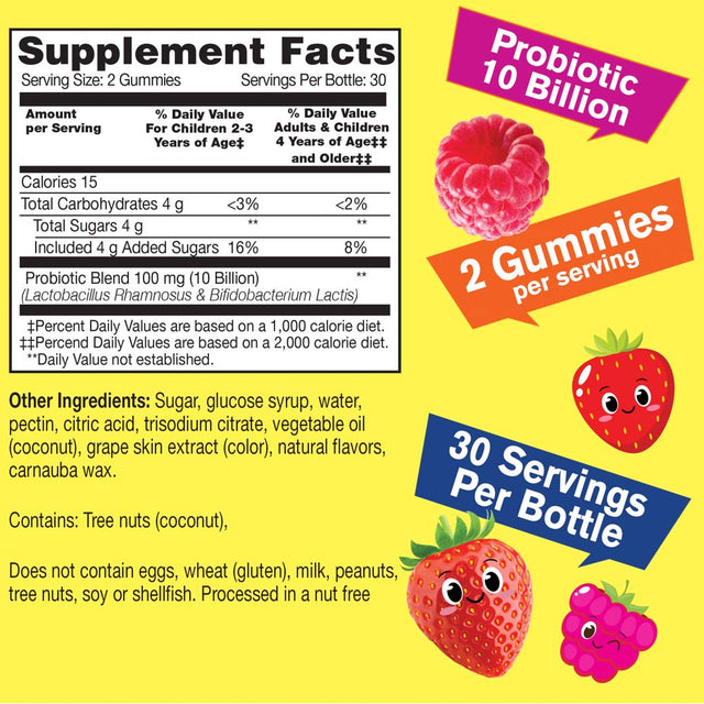 Wellyeah Probiotics for Kids Gummies 2 Pack -10 Billion CFU -For Gut Health, Immune Health and Digestive Support -Berry Flavor Chewable Supplement -Vegetarian, Non GMO - 60 Gummies