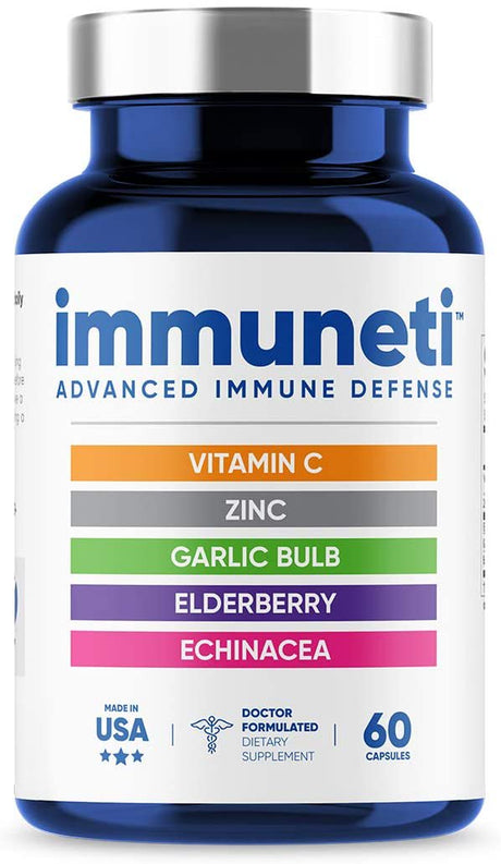 Immuneti - Advanced Immune Defense, 5-In-1 Powerful Blend of Vitamin C, Zinc, Elderberries, Garlic Bulb, Echinacea - Supports Overall Health, Provides Vital Nutrients & Antioxidants