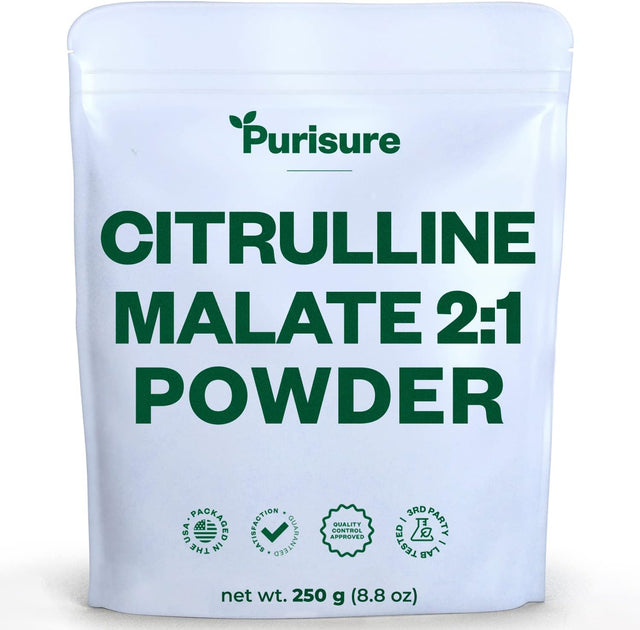 Purisure L-Ctrulline Powder 250G, Premium Citrulline 2:1 Malate Supplement for Strength Performance and Energy, Pre-Workout Citrulline Malate Powder - Enhance Muscle Pumps and Recovery - 83 Servings