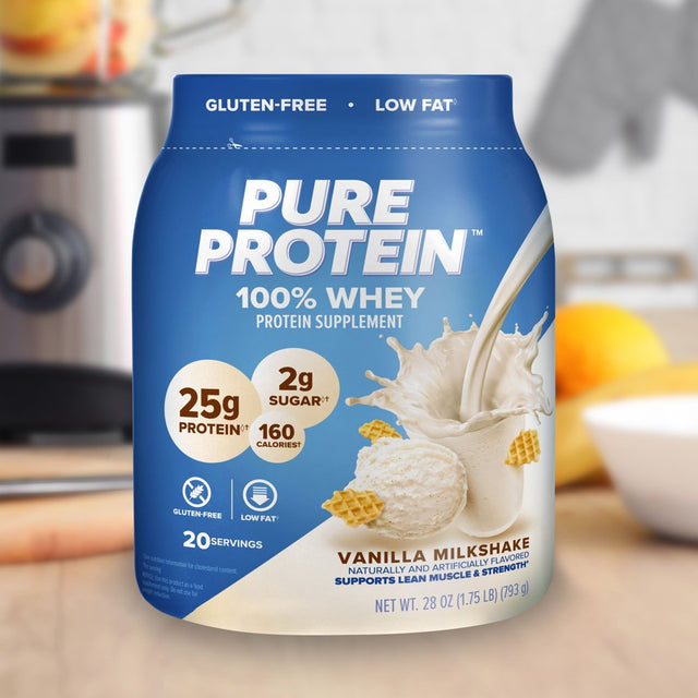 Pure Protein 100% Whey Protein Powder, Vanilla Cream, 25G Protein, 1.75 Lbs