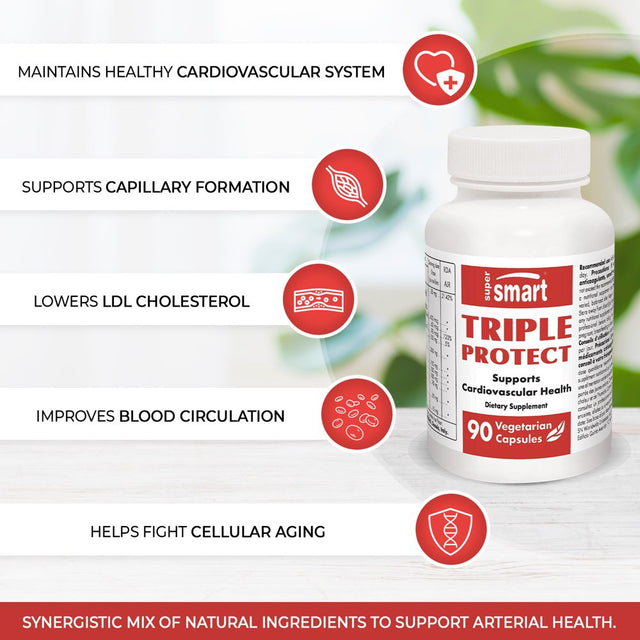 Supersmart - Triple Protect - Cardiovascular Support Supplement - with Vitamin K, Nattokinase | Non-Gmo & Gluten Free - 90 Vegetarian Capsules