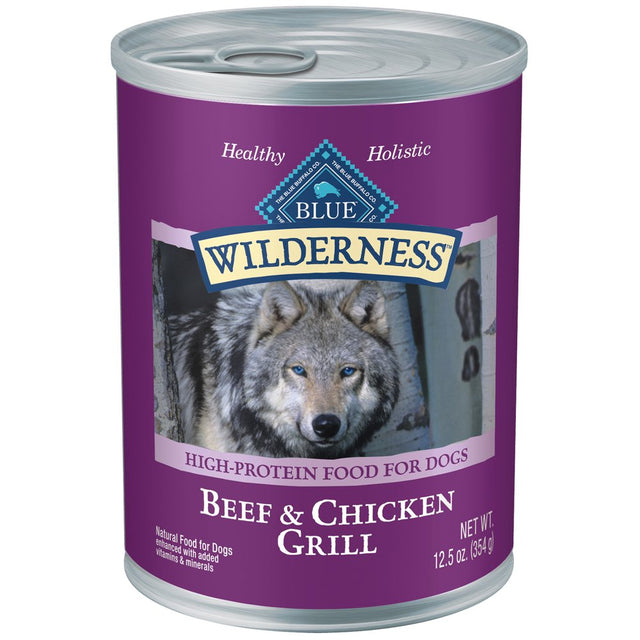 Blue Buffalo Wilderness High Protein Beef and Chicken Wet Dog Food for Adult Dogs, Grain-Free, 12.5 Oz. Can