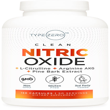 Type Zero Nitric Oxide 6X Booster, 150 Veggie Capsules - Natural Supplement - Beetroot, Arginine AKG, Citrulline, Pine Bark, Garlic & VIT C | #1 Nitric Oxide Pills for Men, Nitrous Oxide Blood Flow