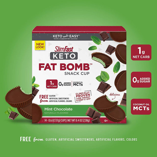 Slimfast | Low Carb Chocolate Snacks, Keto Friendly, 0G Added Sugar, 3G Fiber | Mint Chocolate Cup, 14-Count Box