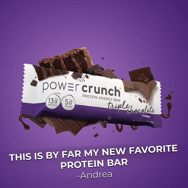 Power Crunch Protein Wafer Bars, High Protein Snacks with Delicious Taste, Triple Chocolate, 1.4 Ounce (12 Count)