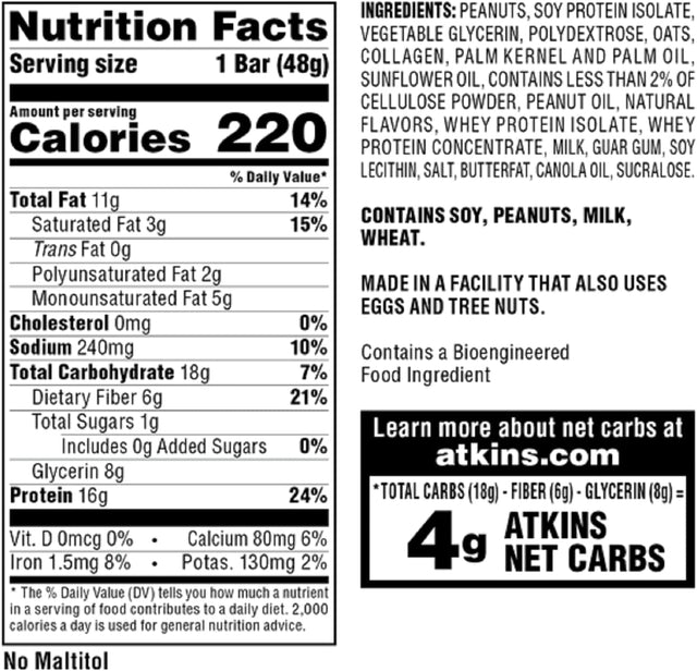 Atkins Peanut Butter Granola Protein Meal Bar, 1.69 Oz, 5 Ct