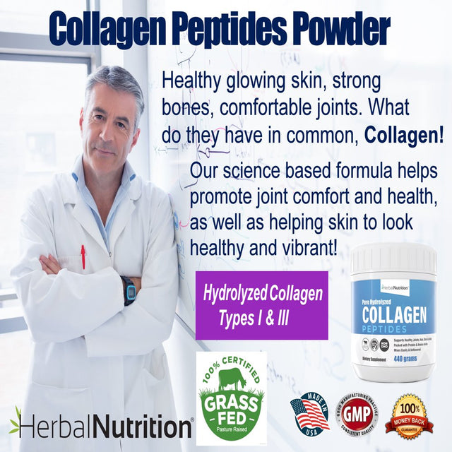 Collagen Peptides Powder Contains Vital Proteins for Skin Hair Nails and Joint Health, Non GMO Gluten Free 40 Servings