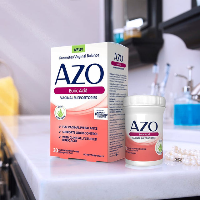 AZO Boric Acid Vaginal Suppositories, Supports Odor Control and Balance Vaginal PH with Boric Acid, Non-Gmo, 30 Count