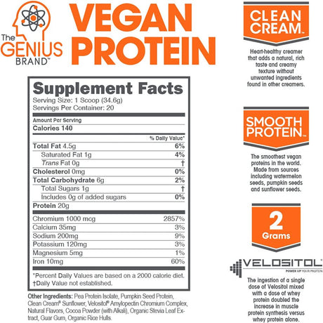 Vegan Protein Powder for Lean Muscle Building - Plant-Based & Non-Gmo Ingredients, Chocolate, Genius Vegan Protein by the Genius Brand