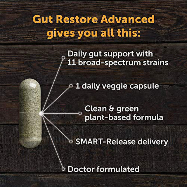 Dr. Drew Sinatra’S Lifebiome Gut Restore Advanced, Maximum Strength Microbiome Probiotic with Fermented Botanicals, 11 Multi Strains, 30 Once-Daily Capsules, Vegetarian, Soy-, Dairy-, and Gluten Free