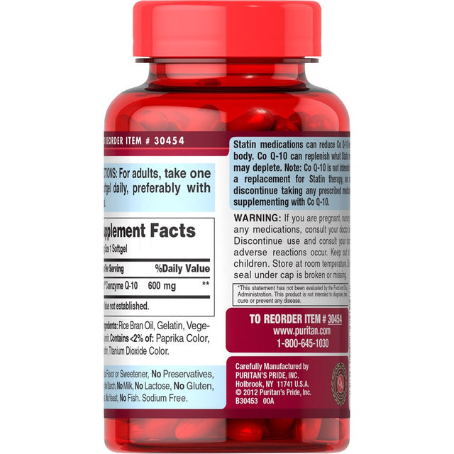 Puritan'S Pride Q-Sorb Coq10 (Coenzyme Q10) 600 Mg, Natural Antioxidant, Dietary Supplement for Blood Pressue Management, 60 Rapid Release Softgels