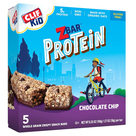 CLIF Kid Zbar Protein - Chocolate Chip - Crispy Whole Grain Snack Bars - Made with Organic Oats - Non-Gmo - 5G Protein - 1.27 Oz. (5 Pack)