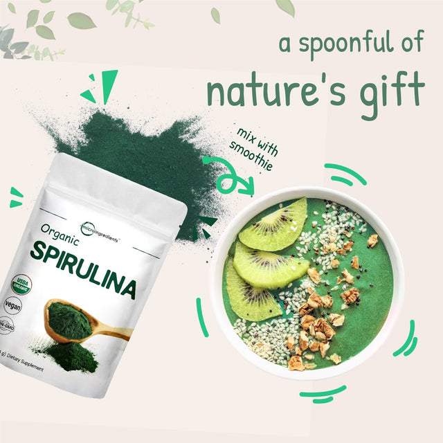 Certified Organic Spirulina Powder, 1 Pound, Rich in Vegan Protein, Minerals, Vitamins, Gluten Free and NON-GMO