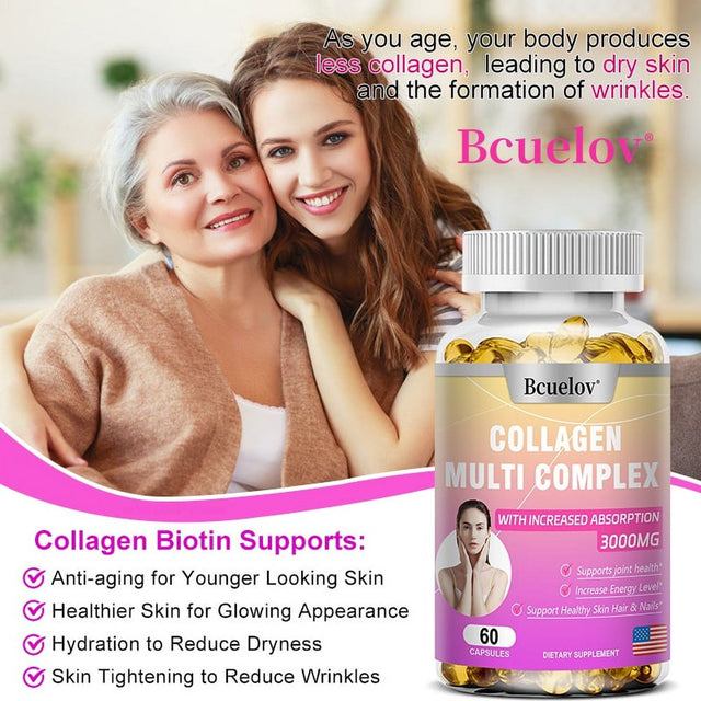 Bcuelov COLLAGEN MULTI COMPLEX - 3000 Mg, Supports Joint, Energy, Skin, Hair & Nail Health, Complex Collagen Capsules