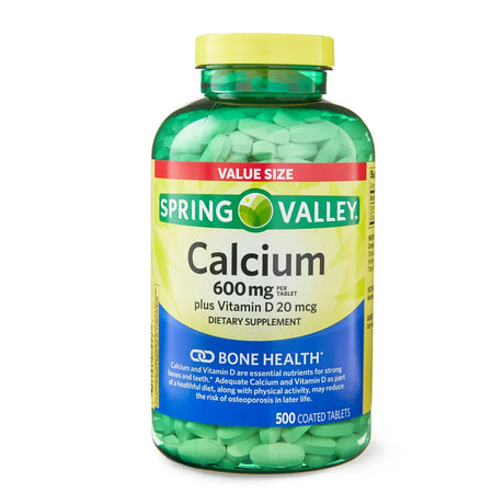 Spring Valley Calcium plus Vitamin D Bone Health Dietary Supplement Tablets Value Size, 600 Mg, 500 Count