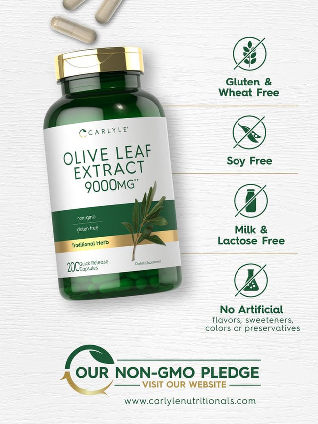 Olive Leaf Extract | 9000Mg | 200 Capsules | High Potency Formula | by Carlyle