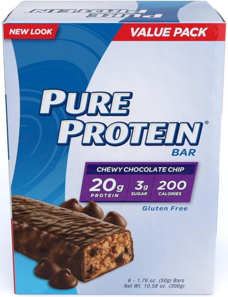 Pure Protein Chewy Chocolate Chip Value Pack, 6-1.76 Oz. Bars ((Pack of 4))