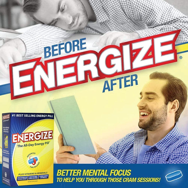 Energize Caffeine Pills - Fast Acting Energy Pill - Healthy Focus Brain Supplement - Improved Performance, Alertness, and Clarity - All Day Energy, No Jitters, No Crash - 28 Time Released Tablets