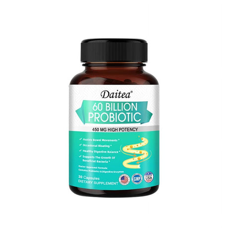 Daitea Probiotics 60 Billion + Probiotic Blend Capsules - 450 Mg per Serving - Gut Health, Digestion, Bloating, Constipation, Heart, Immune Support Supplement