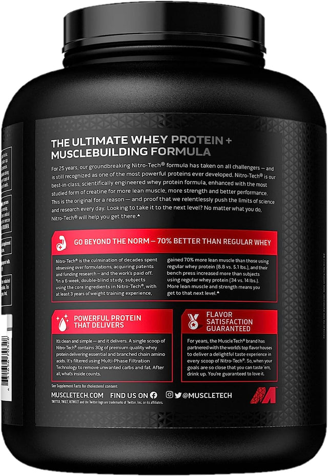 Whey Protein Powder | Muscletech Nitro-Tech Whey Protein Isolate & Peptides | Milk Chocolate, 4 Pound (Pack of 1), 40 Servings