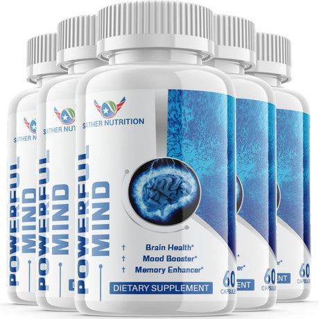 (5 Pack) Powerful Mind - Brain Boost Supplement - Dietary Supplement for Focus, Memory, Clarity, Cognitive - Advanced Nootropic Support Formula for Maximum Strength - 300 Capsules