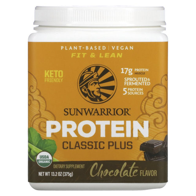 Sunwarrior, Classic plus Protein, Plant Based, Chocolate, 13.2 Oz (375 G)