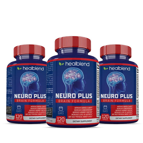 Healblend Neuro plus Brain Booster Supplements - Brain & Focus Formula, Supports Memory, Concentration & Mental Clarity for Adults – 120 3-Pack